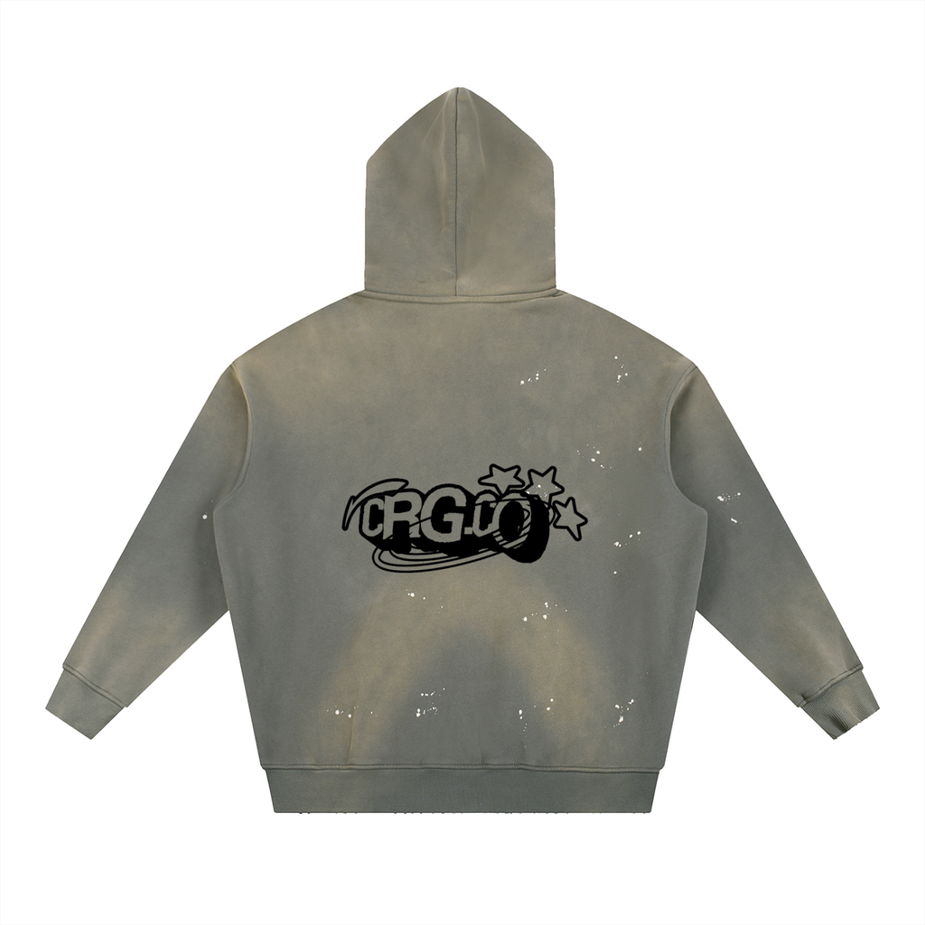 Vintage Washed Frayed Fleece Hoodie