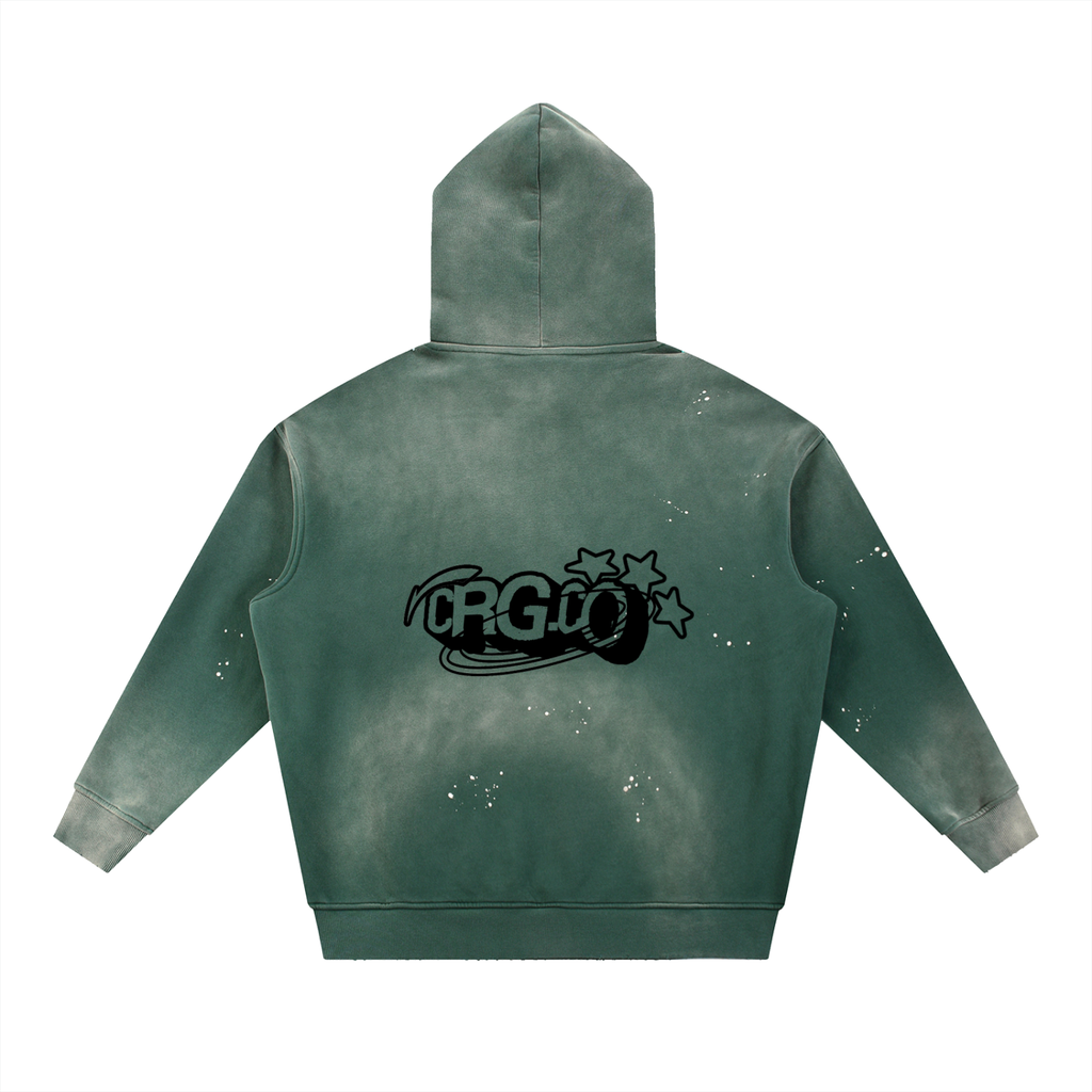 Vintage Washed Frayed Fleece Hoodie