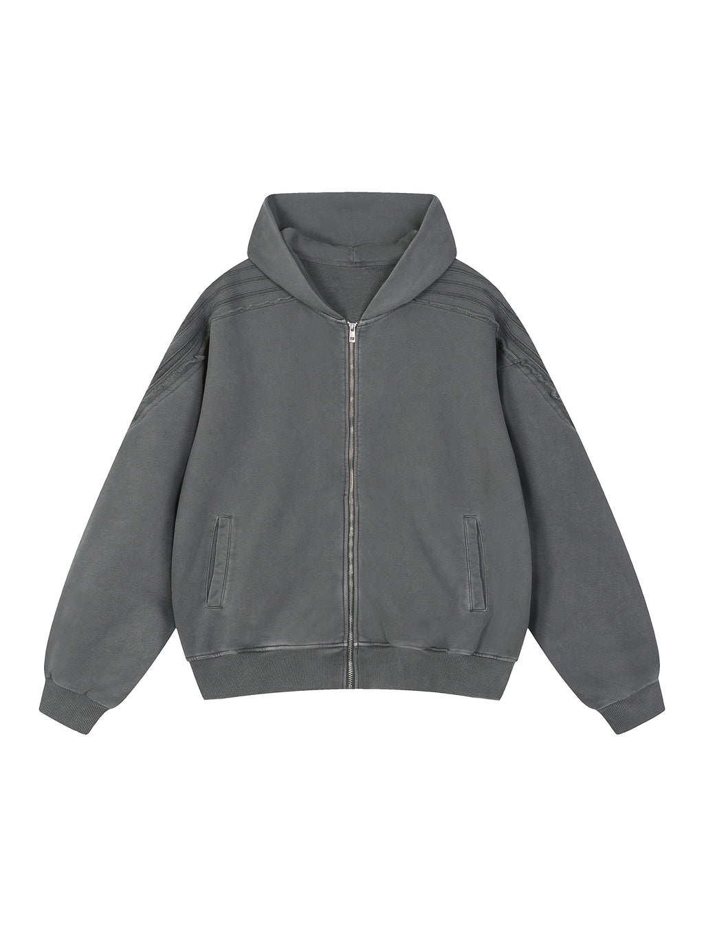 Snow Washed Tape Raw Edge Zip Hoodie