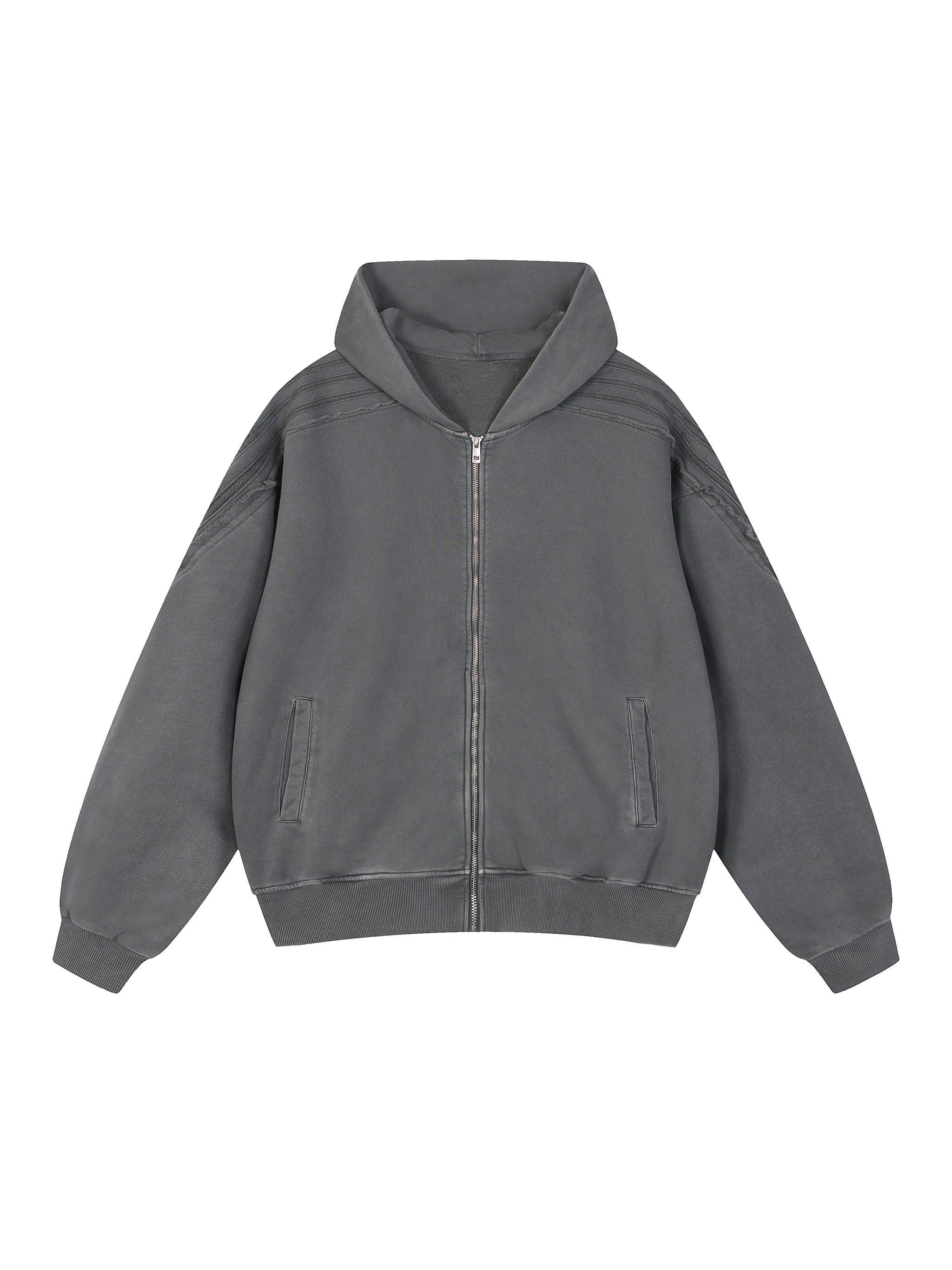 Snow Washed Tape Raw Edge Zip Hoodie